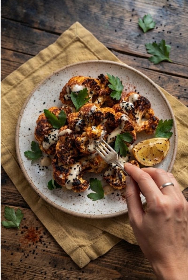 Chou fleur rôti au paprika et sésame noir