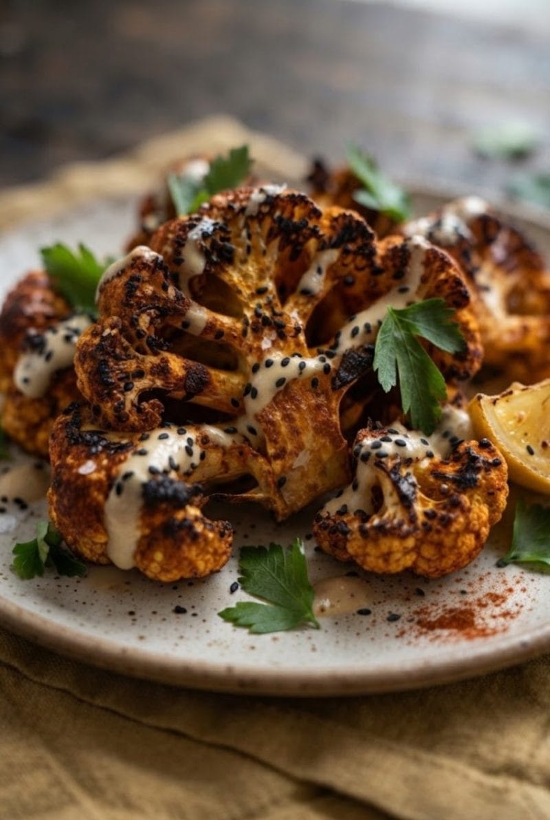 Chou fleur rôti au paprika et sésame noir