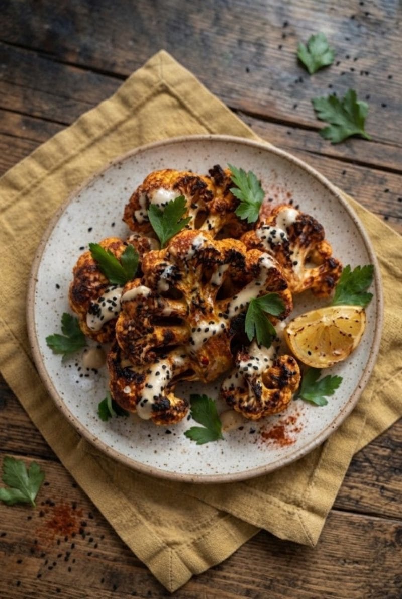 Chou fleur rôti au paprika et sésame noir