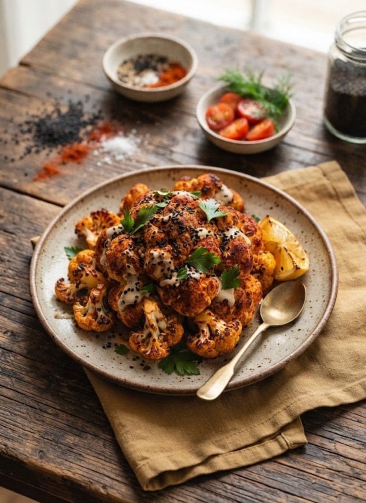 Chou fleur rôti au paprika et sésame noir