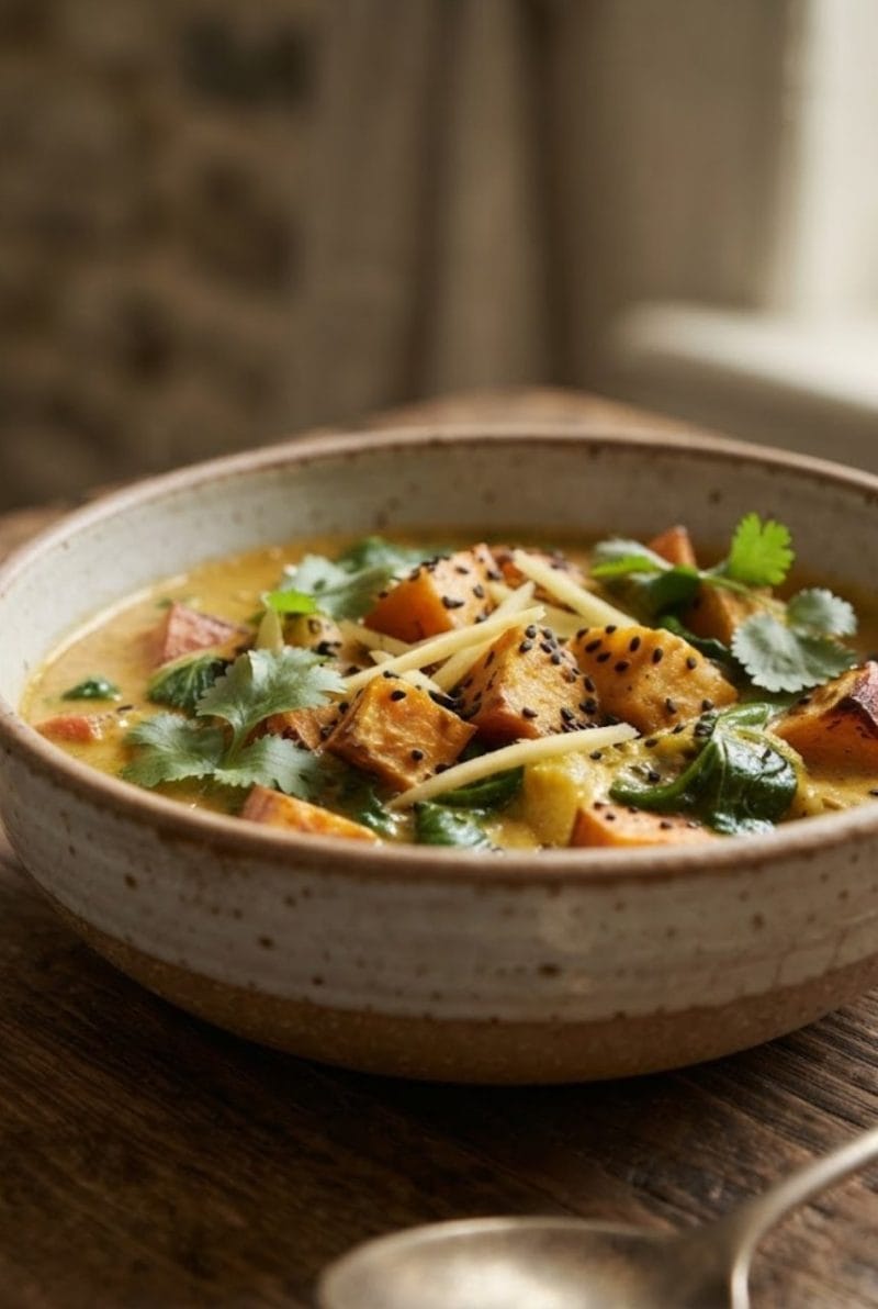 Curry de patates douces au gingembre et lait de coco Curry de patates douces au gingembre et lait de coco