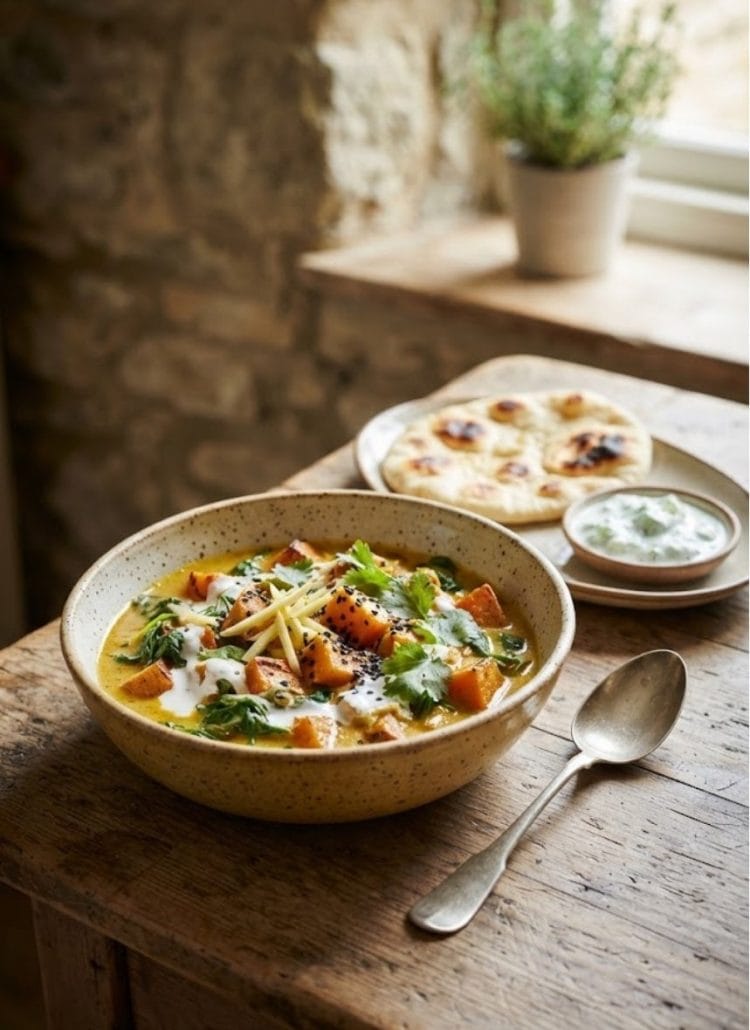 Curry de patates douces au gingembre et lait de coco