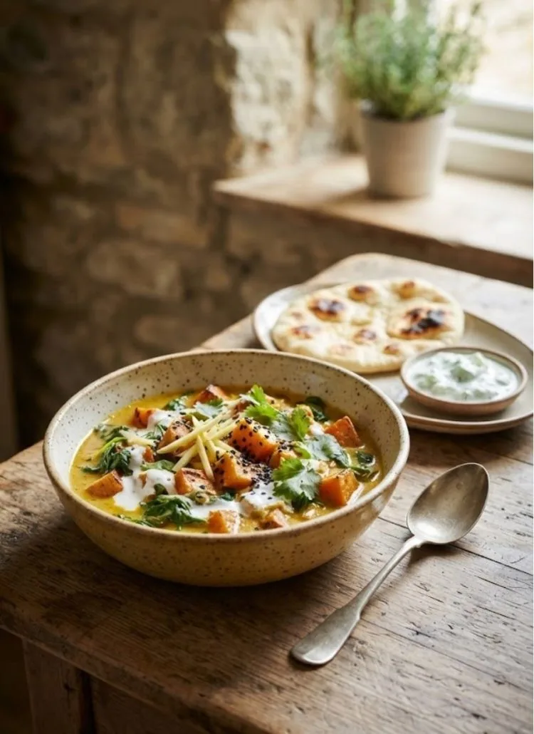 Curry de patates douces au gingembre et lait de coco