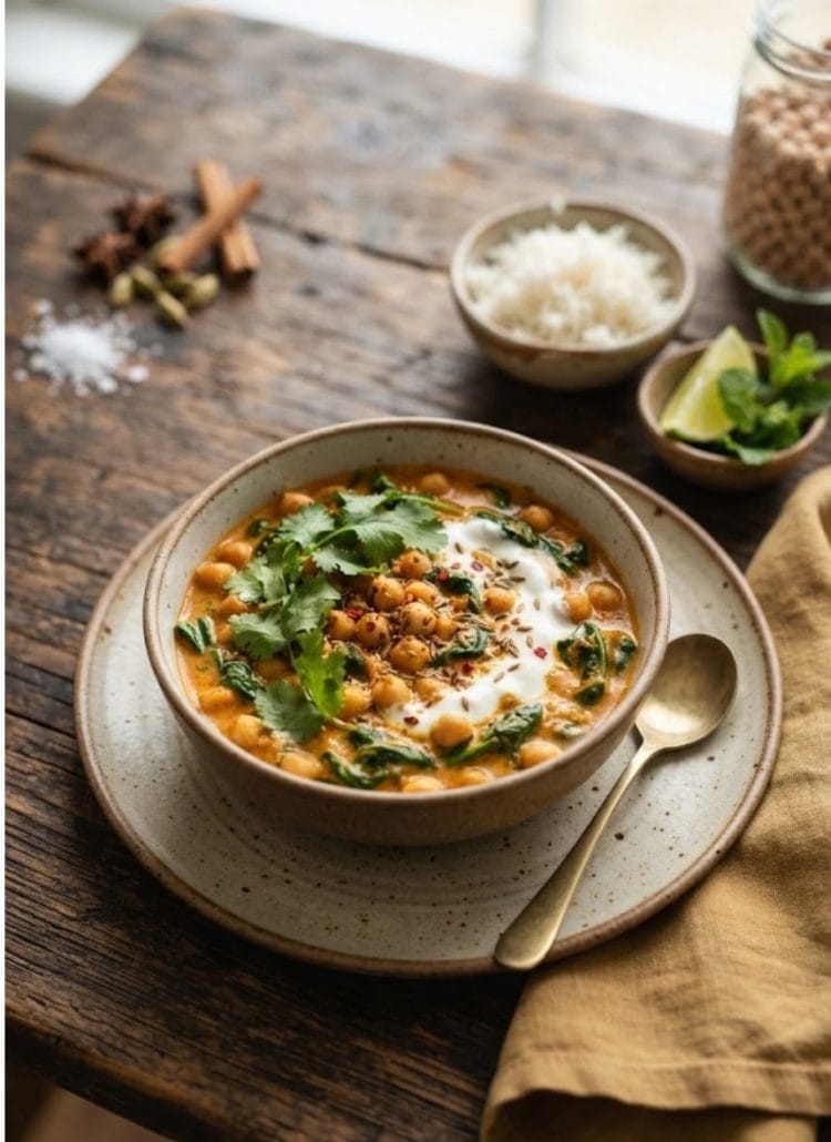 Curry de pois chiches et épinards