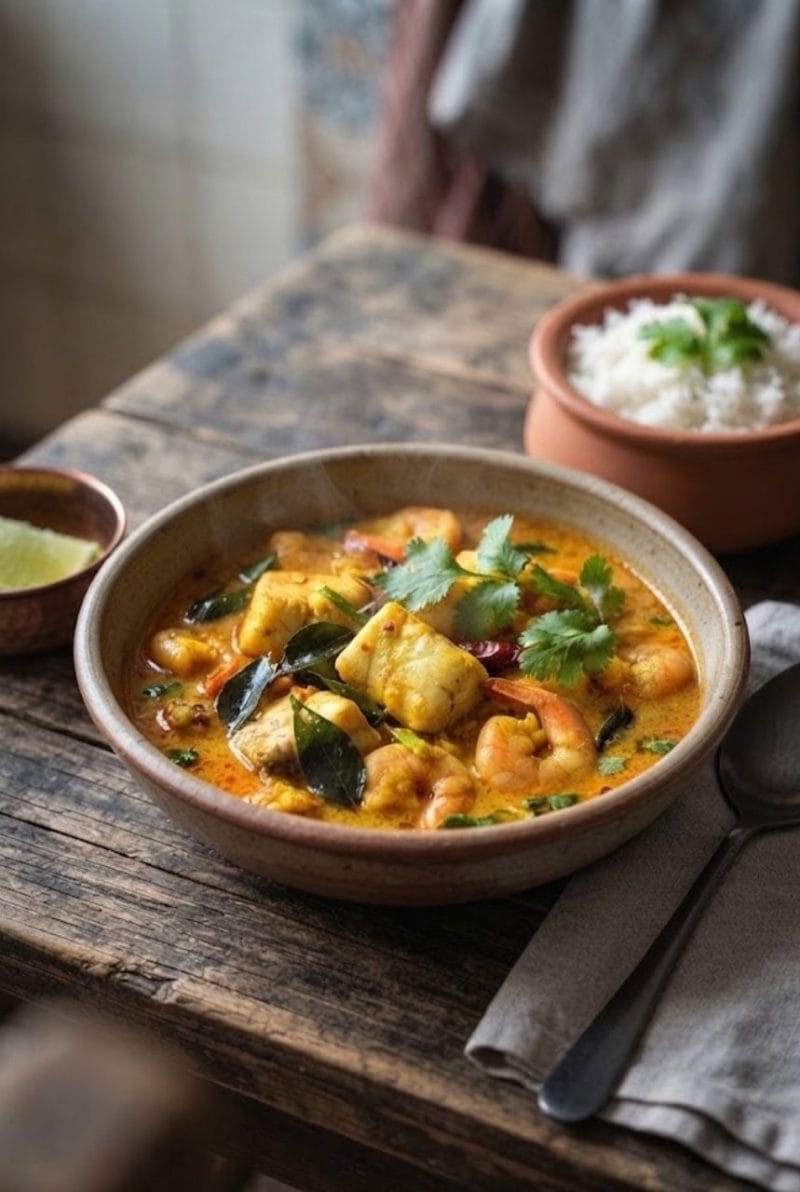 Curry de poisson et gambas à la coco