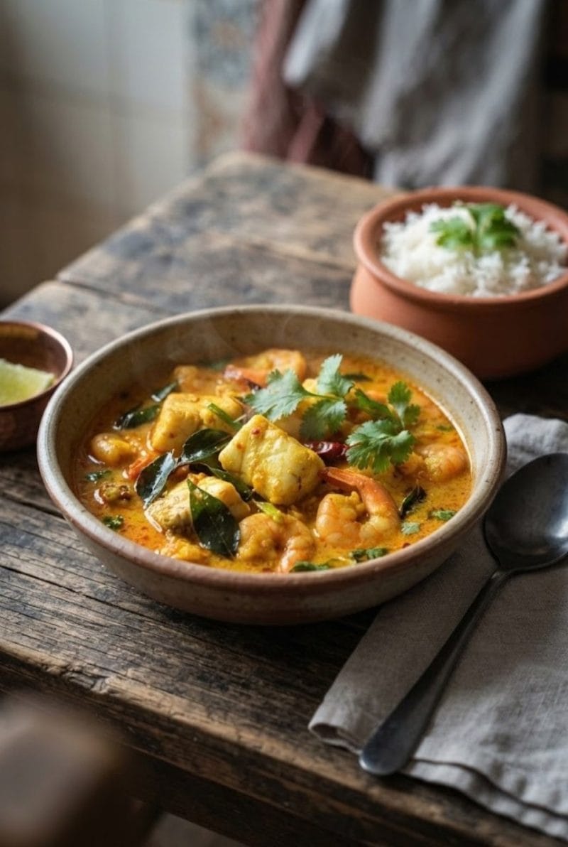 Curry de poisson et gambas à la coco